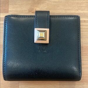 Fendi compact Black Wallet with Gold Accent